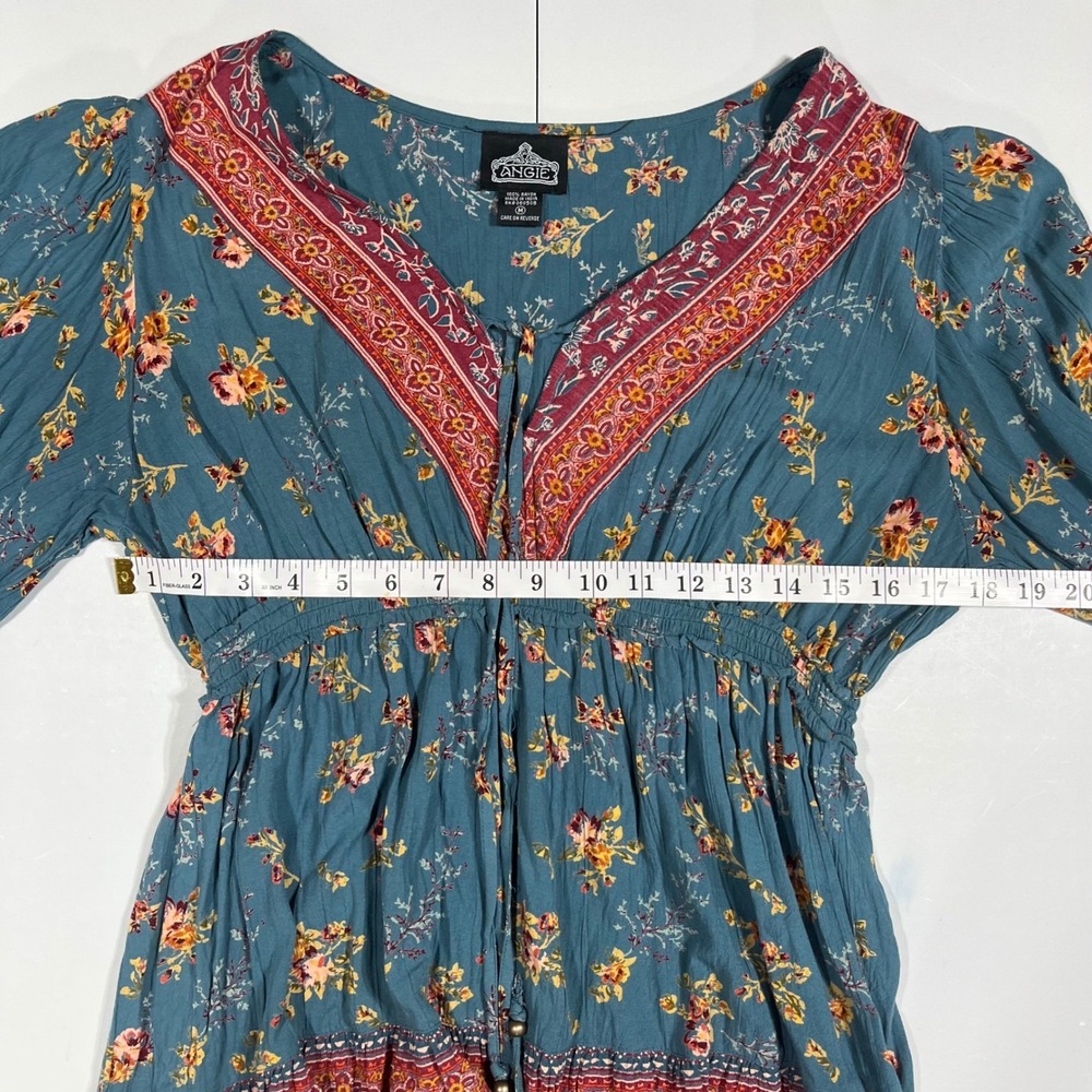 Angie Y2K Babydoll Boho Floral Bell Sleeve Peasant Top Womens Medium Festival - Picture 7 of 10